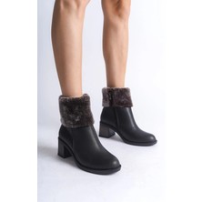 Joy Ayakkabı Katya Fermuarlı Ortopedik Taban Topuklu Kürk Detaylıkadın Bot  Cst - Siyah