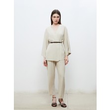 Soulife Beli Lastikli Keten Görünümlü Kadın Pantolon