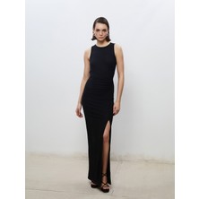 Soulife Bisiklet Yaka Simli Büzgülü Elbise