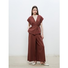 Soulife Beli Lastikli Geniş Paça Kadın Pantolon