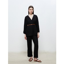 Soulife Beli Lastikli Keten Görünümlü Kadın Pantolon