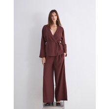 Soulife Beli Lastikli Geniş Paça Kadın Pantolon