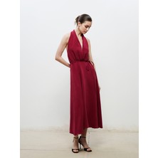 Soulife Halter Yaka Kuşaklı Saten Elbise