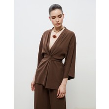 Soulife Şal Yaka Keten Karışımlı Kadın Kimono