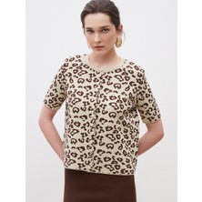 Soulife Bisiklet Yaka Desenli Kadın Triko Hırka