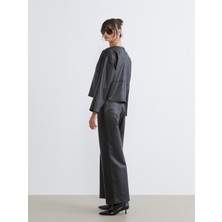 Soulife Loose Fit Kadın Deri Görünümlü Pantolon