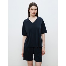 Soulife V Yaka Modal Karışımlı Oversize Kadın Tişört