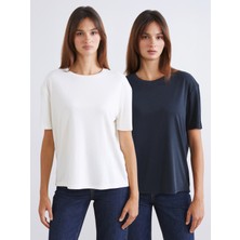 Soulife Bisiklet Yaka Modal Karışımlı Kadın Tişört 2'li