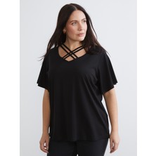 Soulife Büyük Beden V Yaka Kadın Tişört