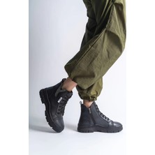 Joy Ayakkabı Amber Bağcıklı Fermuarlı Ortopedik Taban Kadın Bot  Cst - Siyah