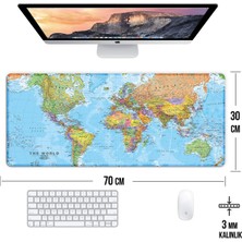 Hamiki Dünya Haritası Large Gaming Mouse Pad 70x30 cm Kaymaz Taban Dikişli Kenar Masa Matı