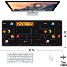 Hamiki Pac-Man Large Gaming Mouse Pad 70x30 cm Kaymaz Taban Dikişli Kenar Masa Matı