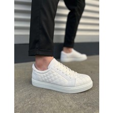 Joy Ayakkabı JY166 Prestige Bağcıklı Cilt Kapitone Desenli Erkek Günlük Sneaker Ayakkabı Cbt - Beyaz