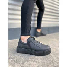 Joy Ayakkabı JY502 Bold Bağcıklı Cilt Erkek Günlük Sneaker Ayakkabı Cst - Siyah