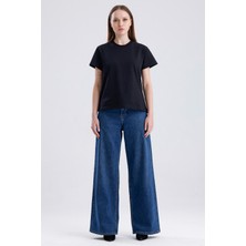 JUST UNIQUE DENIM J.U.D Paris 249 Normal Bel Koyu Mavi Wide Leg Jeans Kadın