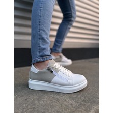 Joy Ayakkabı JY155 Warrior Bağcıklı ve Fermuarlı Cilt Süet Erkek Günlük Sneaker Ayakkabı Csbt - Beyaz/gri