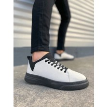 Joy Ayakkabı JY204 Flex Bağcıklı Keten Kumaş Erkek Günlük Sneaker Ayakkabı Kst - Beyaz/siyah