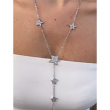 Yıldızlı Uzun Metal Renk Kolye