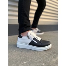 Joy Ayakkabı JY155 Warrior Bağcıklı ve Fermuarlı Cilt Erkek Günlük Sneaker Ayakkabı Cbt - Beyaz/siyah