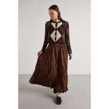 Minaaise Süet Kraşlı Uzun Etek Kahve