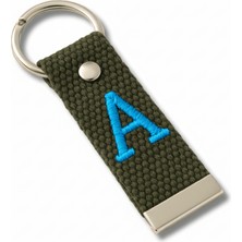 Tesbihane Çelik Tokalı - Kişiye Özel Anahtarlık - Haki Renk - Dayanıklı Kumaş Üzerine Harf - Sembol Nakışlı