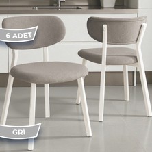 Canisa Toldy Serisi 6 Adet Gri Bukle Kumaş Mutfak Sandalyesi Beyaz Metal Ayak