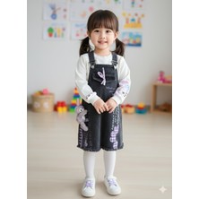 Şimo Butik Bayramlık Kız Çocuk Kotlu Salopet Takım Özel Tasarım (Stella Lou Oyuncaklı Kot Elbise+Bluz)