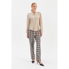 Nish&Chic Ekose Boru Paça Pilesiz Pantolon