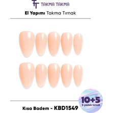 Takma Takma 15'li Ten Rengi Kısa Badem KBD1549 Tekrar Kullanılabilir El Yapımı Protez Takma Tırnak - Ten Rengi-L