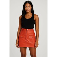 Zengezur Mall Mtxdpn Önden İki Cepli Deri Etek Turuncu H240040 (beden: M)