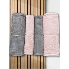 Çeyiz Diyarı Sevgi Hamam Takımı 4 Parça Gri - Pudra