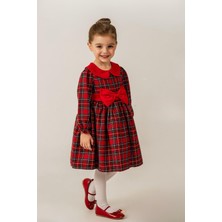 Trend Baby Kids Kız Çocuk Yılbaşı Konsept Bebe Yaka Ekose Kırmızı Elbise