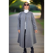 Yagmur Beren  Double Face Kumaş Çan Kesim Cepli Büyük Beden Kap Ceket