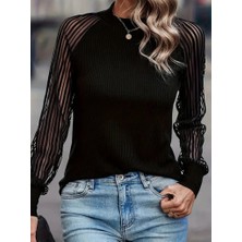 Aisha Elbise Kadın Uzun Kollu Tül Detaylı Bisiklet Yakalı Kaşkorse Bluz