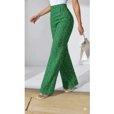 Bemy Çarşı Kadın Yüksek Bel Paçaya Doğru Geniş Dokuma Pantolon