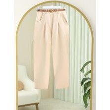 Pileli Cepli Kemerli Bilek Pantolon -Bej