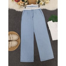 Beli Kancalı Kemer Detaylı Ince Kot Pantolon -Açık Mavi