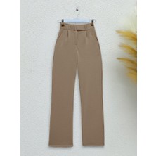 Beli Cırtlı Likralı Pantolon -Vizon