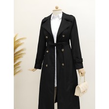 Astarlı Kemerli Trenckot -Siyah