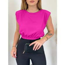 Omuzları Vatkalı Beli Lastikli  Bluz -Fuşya