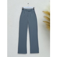Beli Cırtlı Likralı Pantolon -Gri