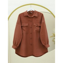 Çift Cepli Boydan Düğmeli Gömlek -Kiremit