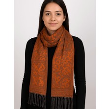 Calista Aksesuar Turuncu-Gri Tonlarında Desenli İnce Şal