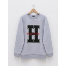 Önü Nakışlı Bisiklet Yaka Sweat Tunik -Gri