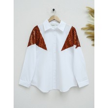 Pul Payet Detaylı Salaş Gömlek -Kiremit