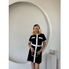 Kadın Kısa Kollu Bisiklet Yaka Önden Düğmeli Modal Elbise