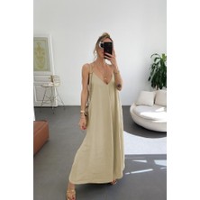 Kadın Ip Askılı V Yakalı Uzun Aerobin Elbise