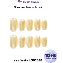 Takma Takma 15'li Sarı Kısa Oval KOV1550 Tekrar Kullanılabilir El Yapımı Protez Takma Tırnak - Sarı-XS