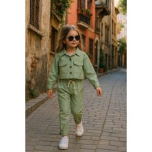 Su Yeşili Üst Crop Alt Pantolonlu 2'li Takım