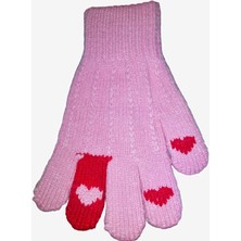 Abarta Kız Çocuk Örme Eldiven Pembe Kalp Desenli 6-12 Yaş